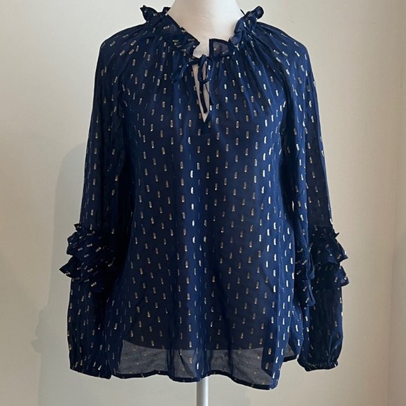 Vinyard Vines NWT navy blue and gold top blouse XS Lurex deep bay - Picture 3 of 9